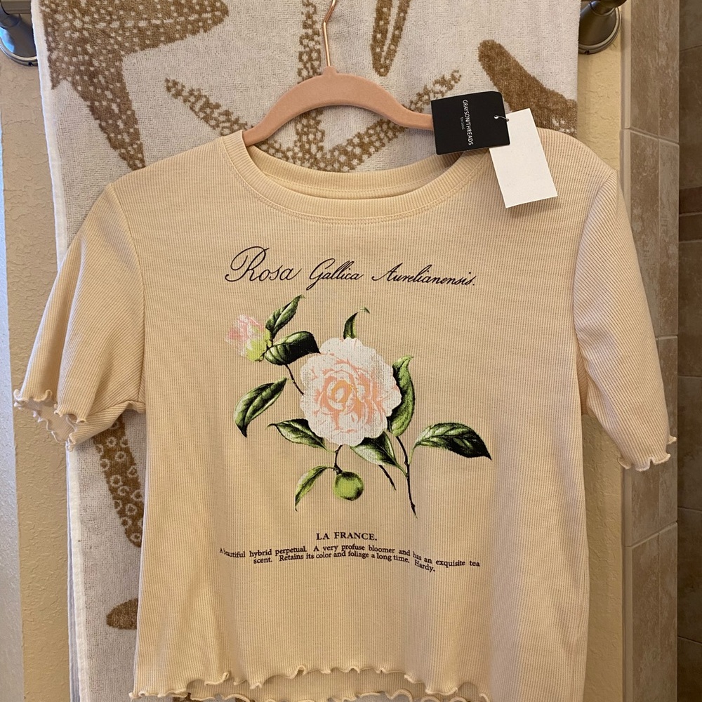 Cream Graphic Tee with Floral Design